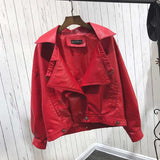 Women PU Leather Jacket Biker Motorcycle Coat Women's Short Spring Loose High Waist Coat