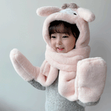 My Melody Hat Cute Cartoon Hat Scarf Gloves One-Piece Sleeve Cap StellaLou Children Autumn and Winter Plush All-in-One Warm Keeping Suit Kulomi