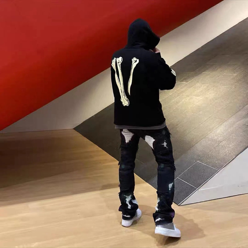 Bone Vlone Hoodie Skull Bone Large V Printed Hooded Jacket