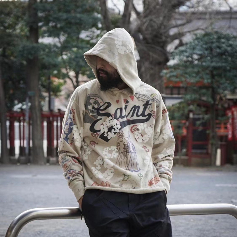 Saint Michael Hoodie Graffiti Heavy Vintage plus Size Hoodie