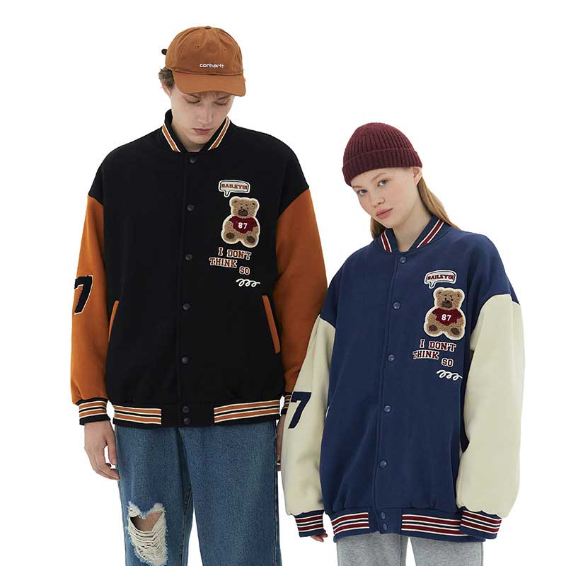 The Bears Varsity Jacket Heyhenry Brushed Jacket Casual Bear Letter College Jacket Jacket Men and Women Couple's Tops