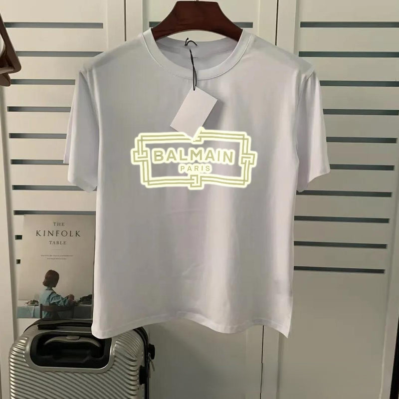 T Shirt Balmain Laser Reflective Letter Short Sleeve Parent-Child Suit Men's and Women's T-shirt Pure Cotton