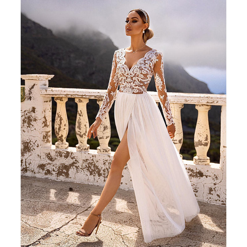 See through Wedding Dress Prom Evening Dress Split Dress