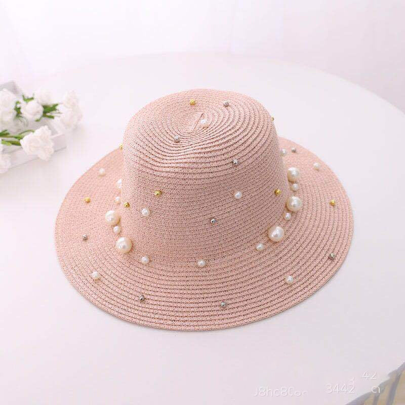 Fedora Golf Hats Pearl Beaded Top Hat Women's Sun-Proof Beach Hat Summer