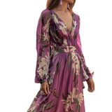 Lady Gaga Dress Long Sleeve Peony Pattern Dress