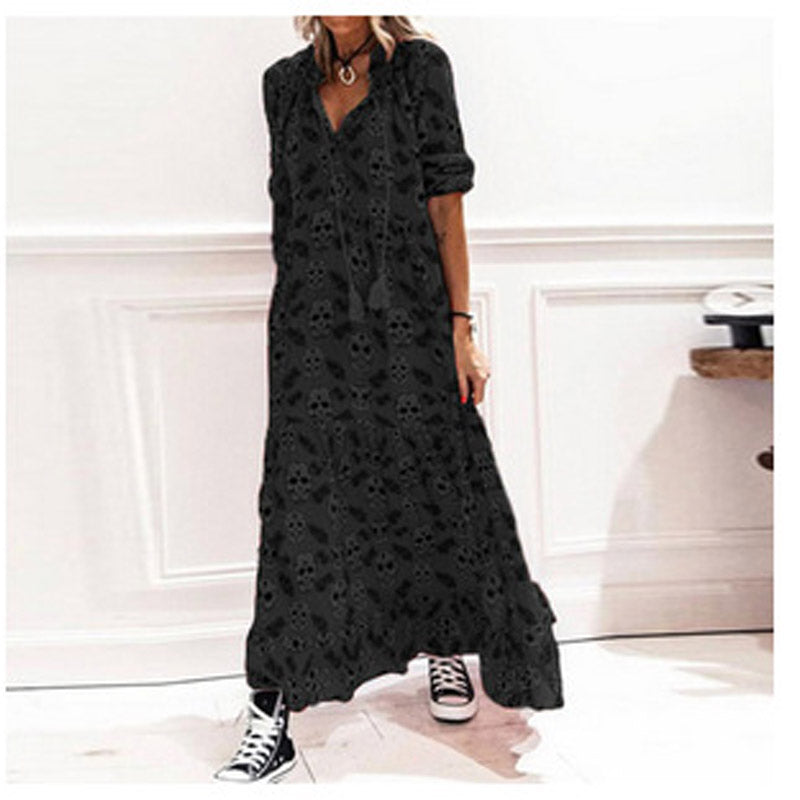 Skull Dress Skull Print Long Sleeve Big Hem Dress
