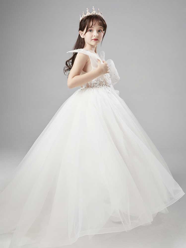 Princess Charlotte Flower Girl Dress Children's Wedding White Piano Host Evening  Princess Dress