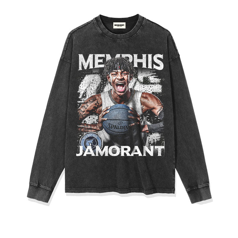 JA Morant Shirt JA Morant Printed Long-Sleeved T-shirt Cotton round Neck Vintage Sports