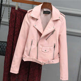 Women PU Leather Jacket Biker Motorcycle Coat Short Spring and Autumn Lapel Slim-Fit Figure Flattering Coat