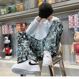 Men Pants Men's Loose Straight Floral Print Casual Jumpsuit