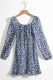 Milkmaid Dress Ruffled Retro Square Collar Puff Sleeve Blue Polka Dots Corset Dress