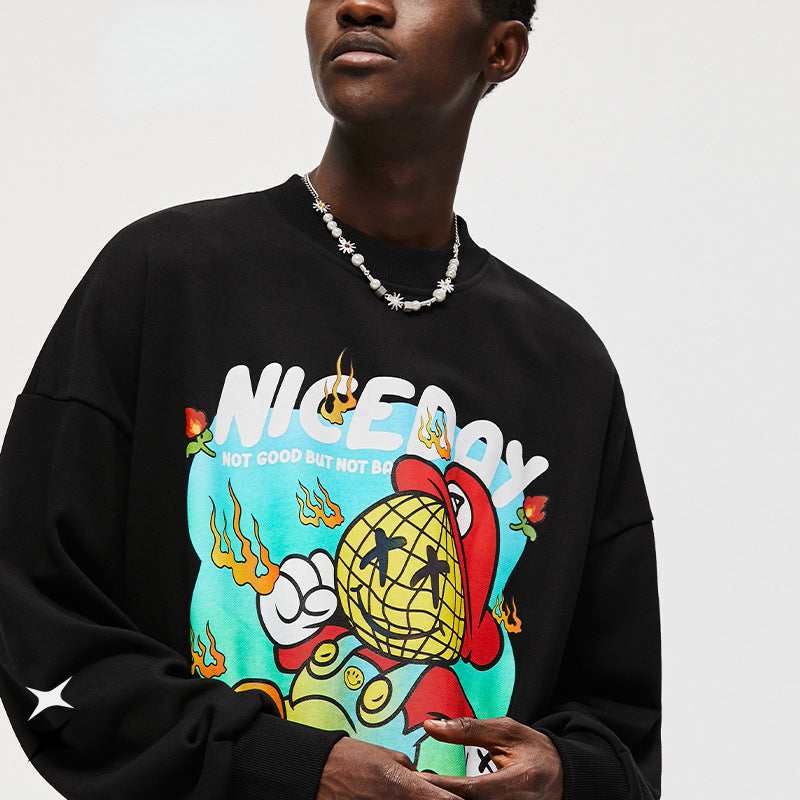 Preppy Aesthetic Sweatshirt round Neck Sweater Autumn Printed Top for Men