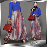 Muslim Women Stylish Kashibo Abaya Muslim Ladies Long Gown Islamic Clothing Jilbab Jalabiya Fashion Stitching Blue Printed Robe