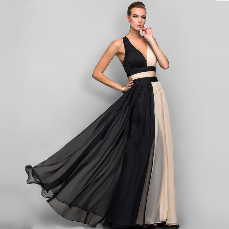 Formal Dresses & Gowns V-neck Sleeveless Color Block Dress