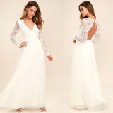 Women Lace Wedding Dress Slim Wedding Dress Lace V-neck Fashion Dress