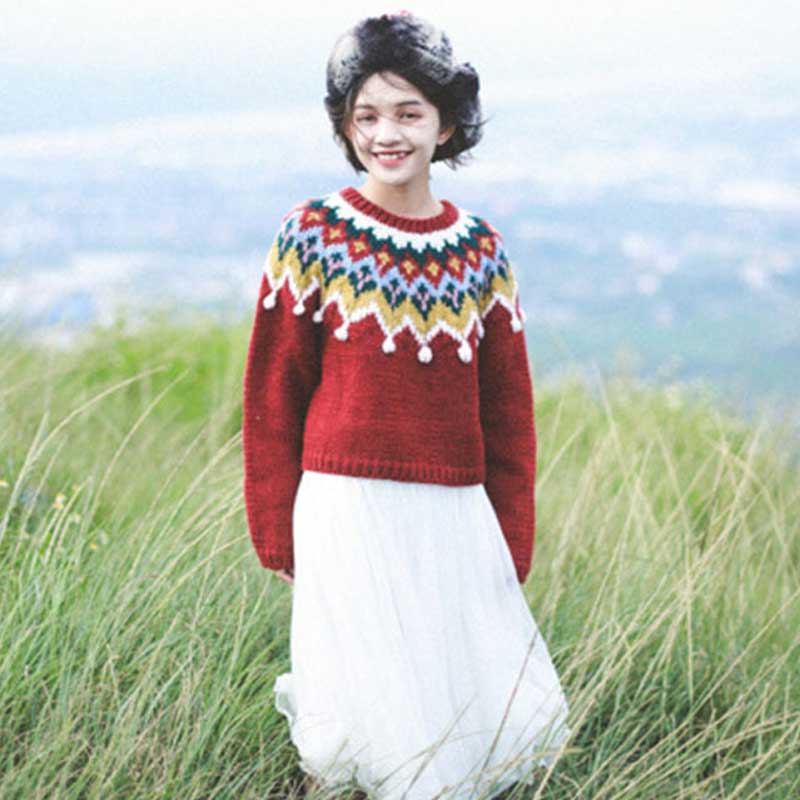 Fair Isle Sweater Cottagecore Outfits for Women Sweater Thickened Fairisland Retro Loose Thick Sweater