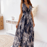 Emery Rose Dresses Backless Print Tied Dress