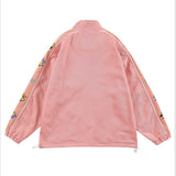 Green Varsity Jacket Spring and Autumn Fun Cartoon Flocking Stand Collar Raccoon Retro Couple Loose Sports Men Coat