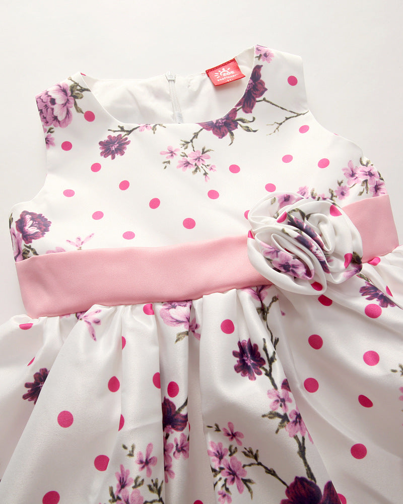 Girl Dress Printed Dress Sleeveless High Waist Dress