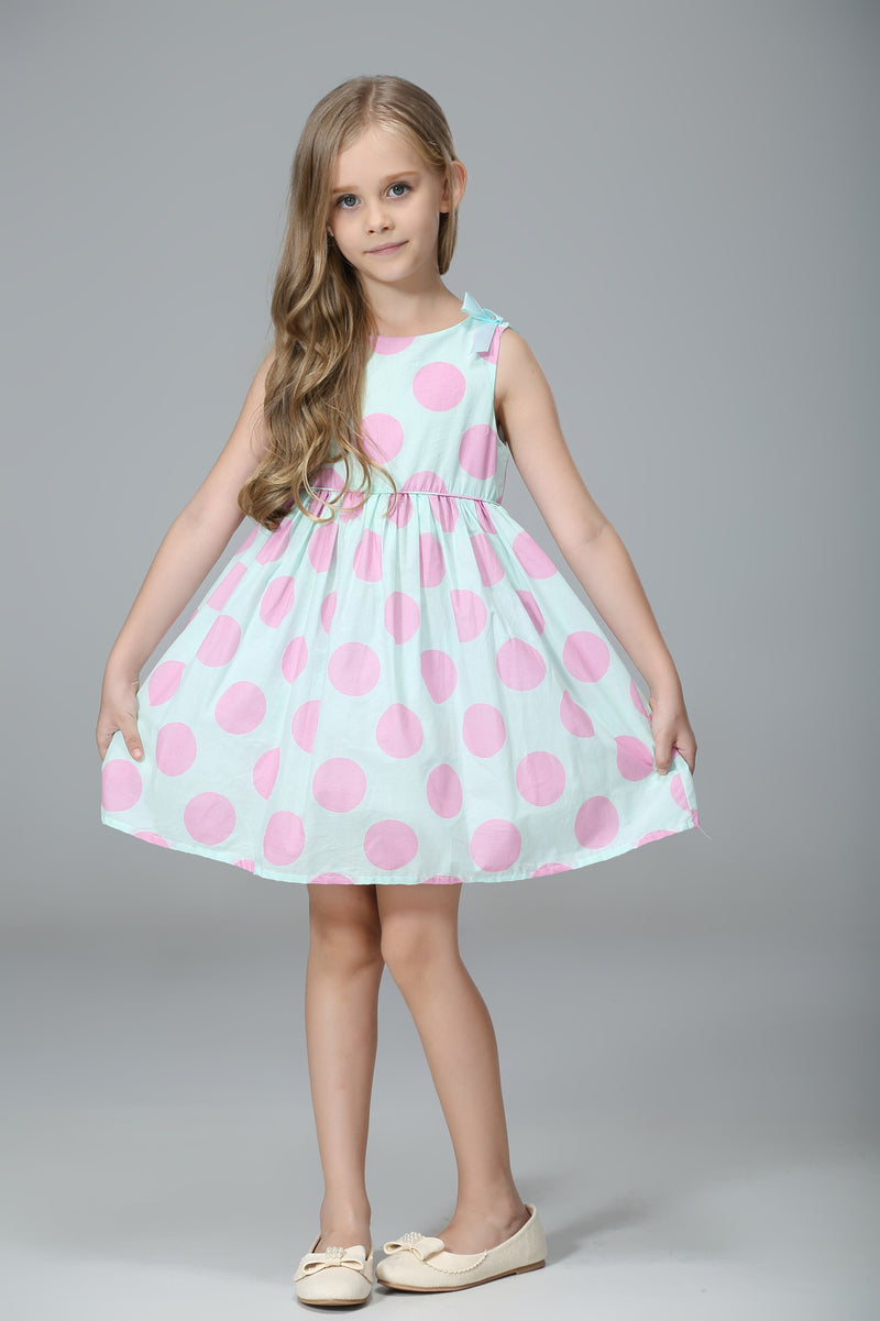 Girl Dress Fresh Big Dot Contrast Color Sweet Bow Dress