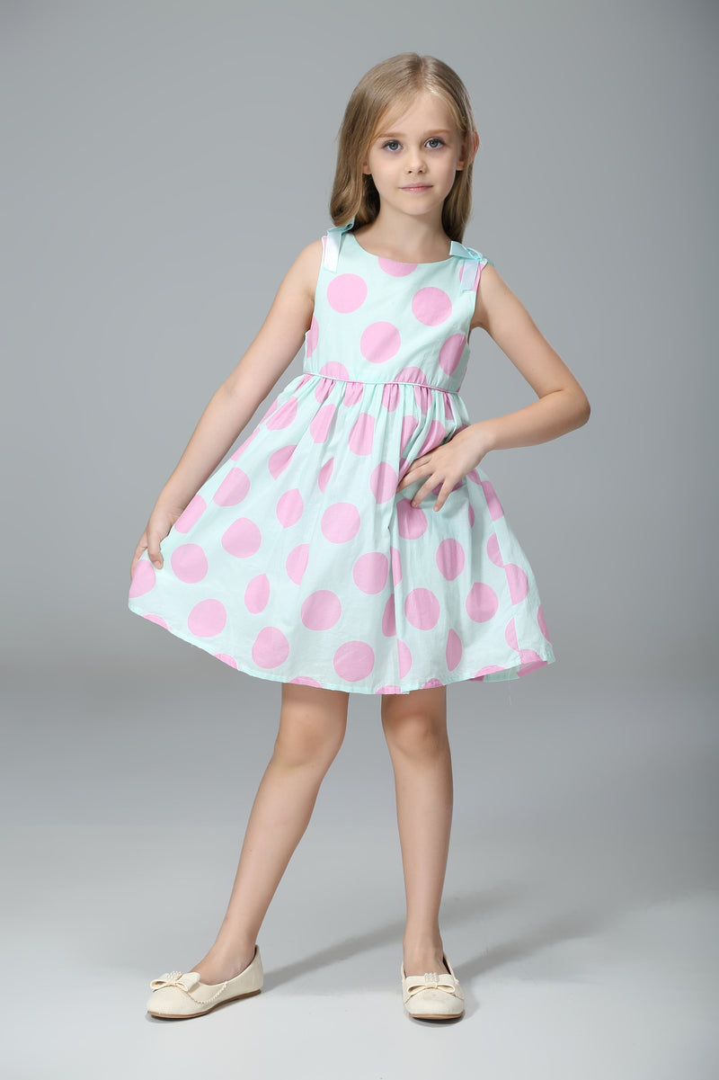 Girl Dress Fresh Big Dot Contrast Color Sweet Bow Dress
