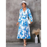 Nina Parker Graffiti Dress Long Sleeve Pleated Waist Tight Long Dress