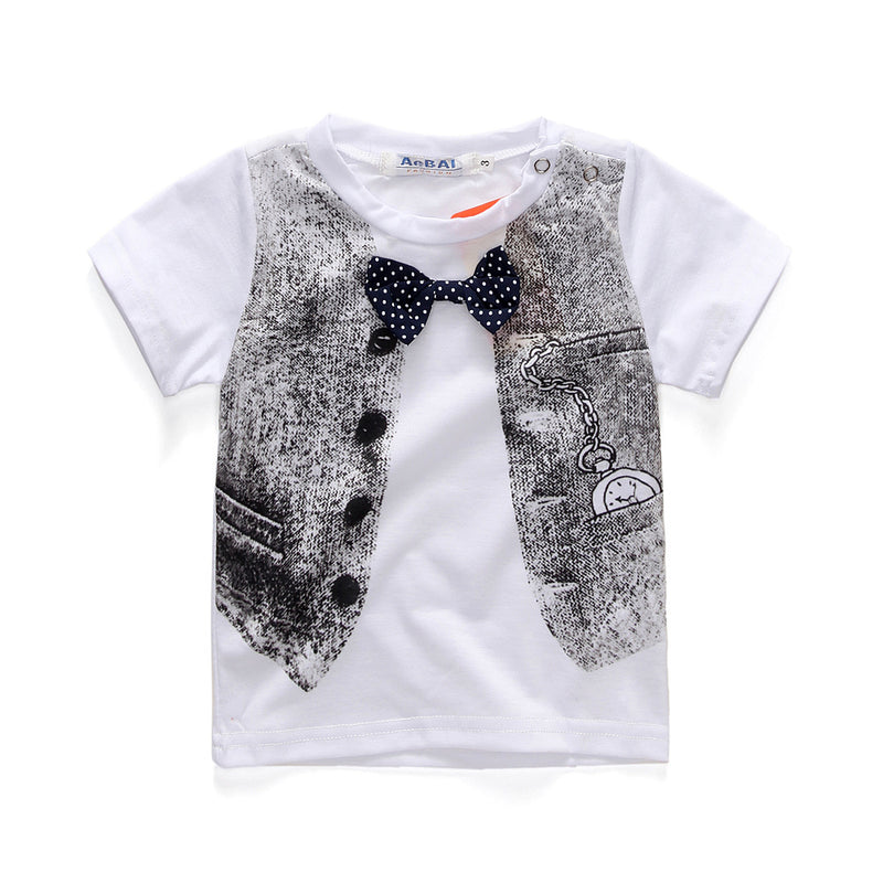 Children Boy Co Ord Summer Short Sleeve T-shirt Shoulder Strap Jeans 2 Piece Set