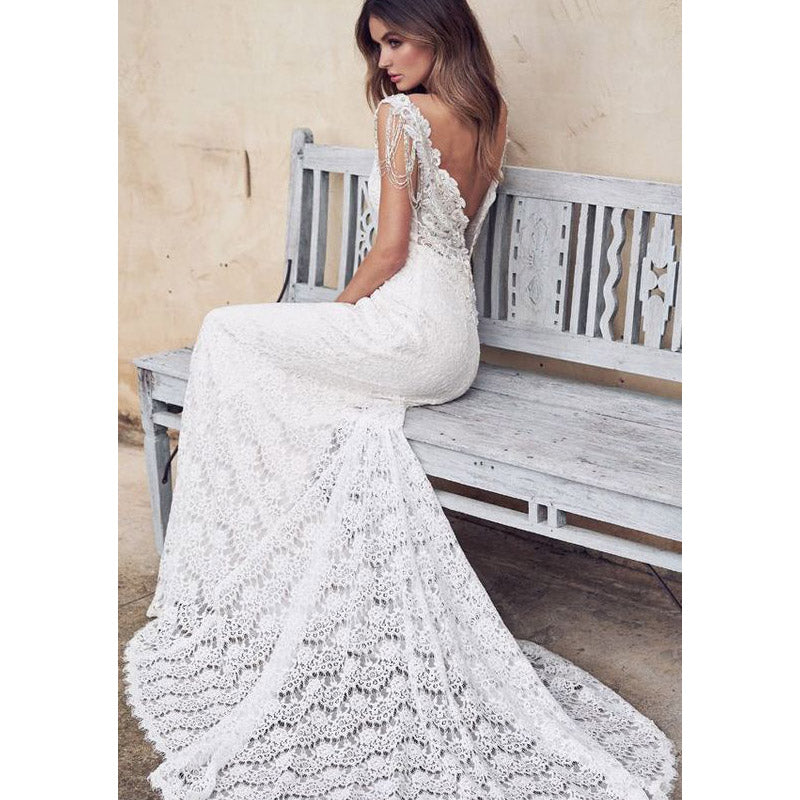 Formal Dresses & Gowns Women's Sexy Deep V Sleeveless Dress Lace Long Dress