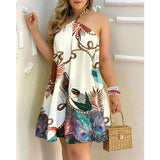 Nina Parker Graffiti Dress off-Shoulder Halter Lace-up Loose Dress