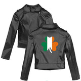 Graphic Leather Jacket Women Street around Irish Festival Women's Leather Top