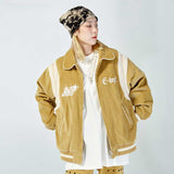 Mens Fall Outfits Fall Winter Coat Men's Lapel Corduroy Embroidered Coach Jacket