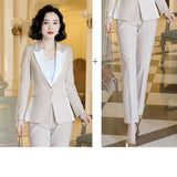 Women Autumn Uniform Designs Formal Style Office Lady Bussiness Attire Work Suit Contrast Color Suit Set