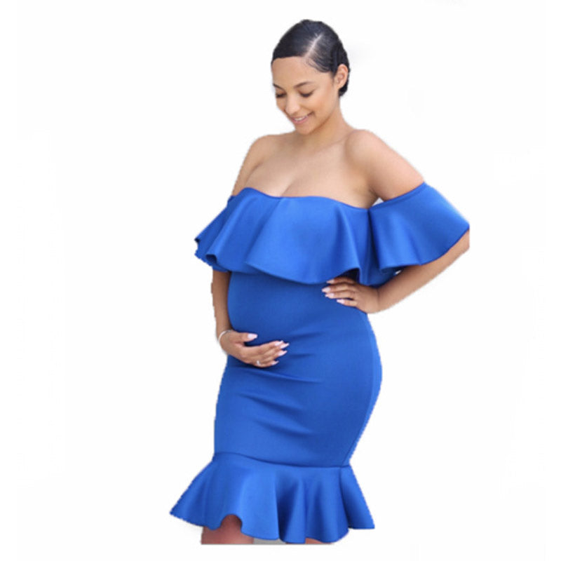 Maternity Clothes Dress Beauty Clothing Stretch Ruffle Dress for Pregnant Women