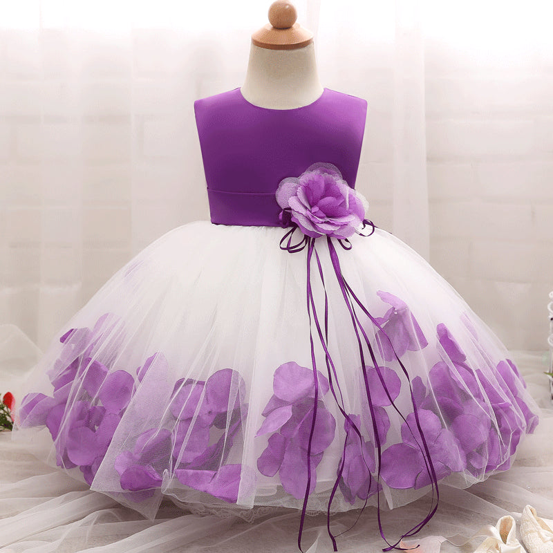 Toddler Girls Sequin Gown Dress Girls' Wedding Dress Summer Sleeveless Petals Children Shirt Children's Costume