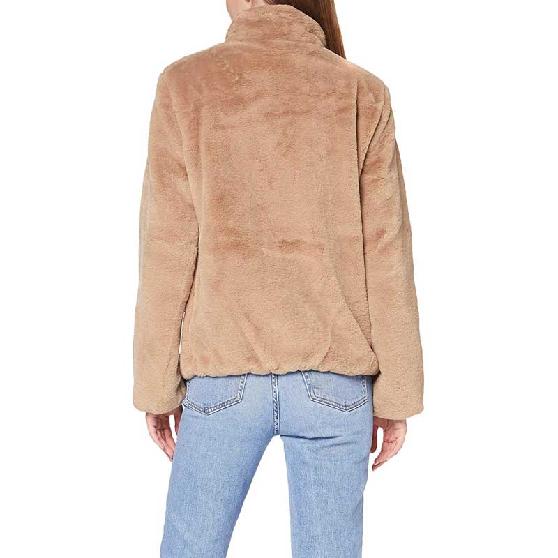Women Winter Coats Jacket Long-Sleeved Stand Collar Fashion Artificial Fur Solid Color Loose Style