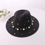 Fedora Golf Hats Pearl Beaded Top Hat Women's Sun-Proof Beach Hat Summer