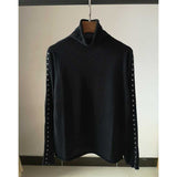 The Rock Turtleneck Rock Style Decorative Rivets Half Turtleneck Wool Cashmere Blended Knitted Bottoming Shirt