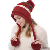 Women Winter Hats Autumn and Winter Fleece-Lined Thermal Ball Knitted Hat