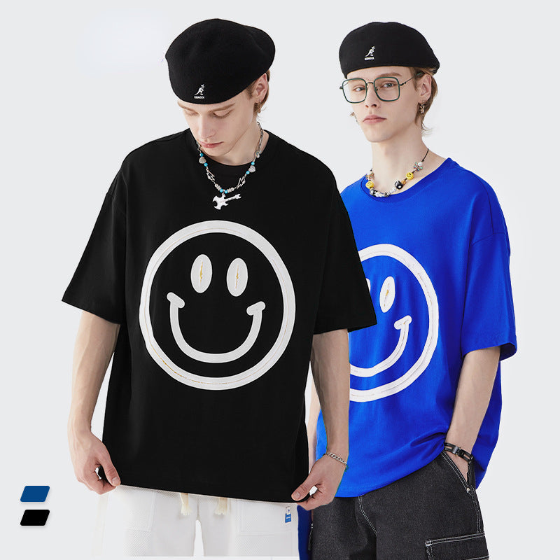 Smiley Face T Shirt Smiley Face Printed Couple's Short Sleeve T-shirt