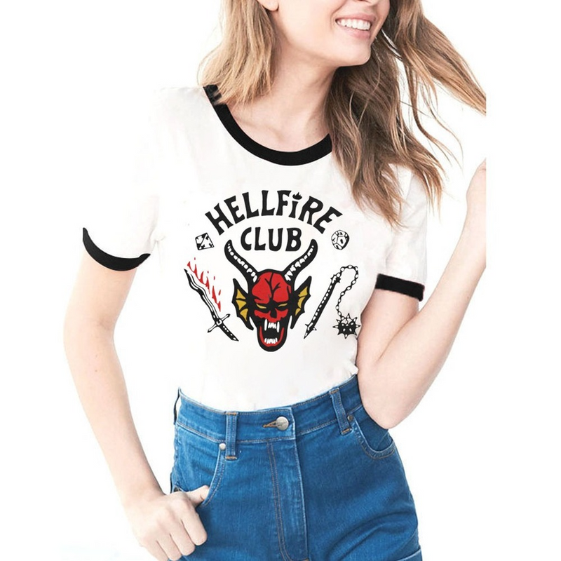 Hellfire Club Shirt Hellfire Club Letter Print T-shirt Short Sleeve