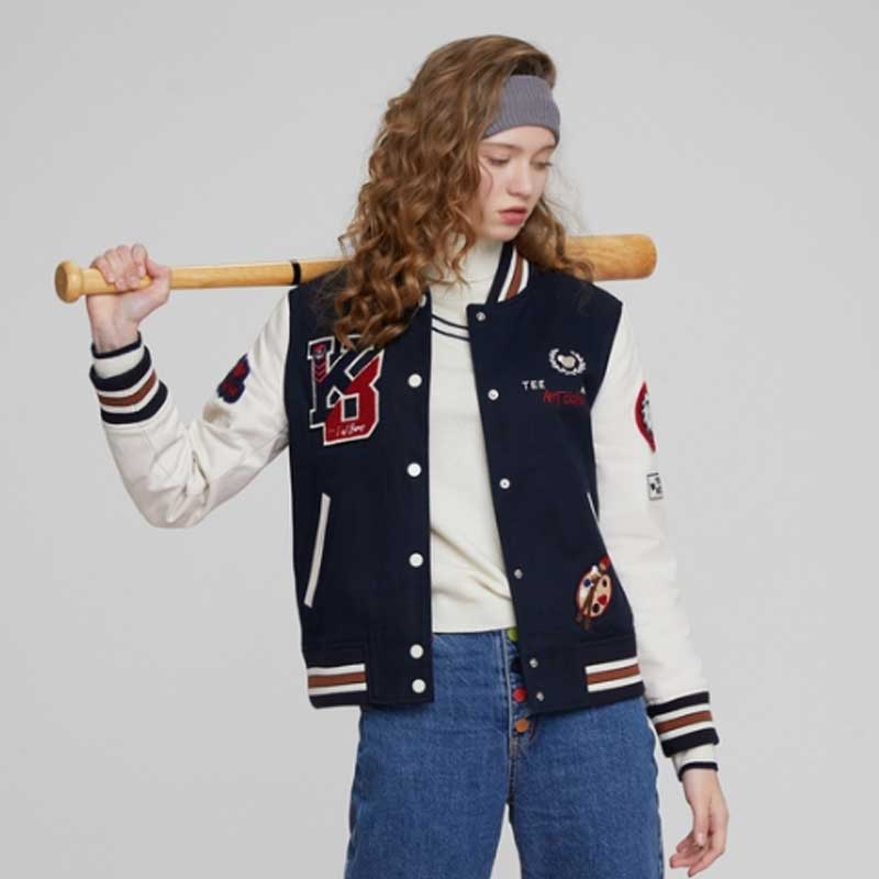 The Bears Varsity Jacket Autumn and Winter Women's Embroidered Color Matching Bear Stand Collar Baseball Uniform Coat Jacket