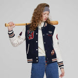 The Bears Varsity Jacket Autumn and Winter Women's Embroidered Color Matching Bear Stand Collar Baseball Uniform Coat Jacket