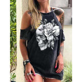 Skull Dress Loose off-Shoulder Skull Print T-shirt