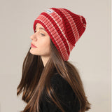 Toboggan Hat Woolen Cap Women's Autumn and Winter Striped Knitted Hat