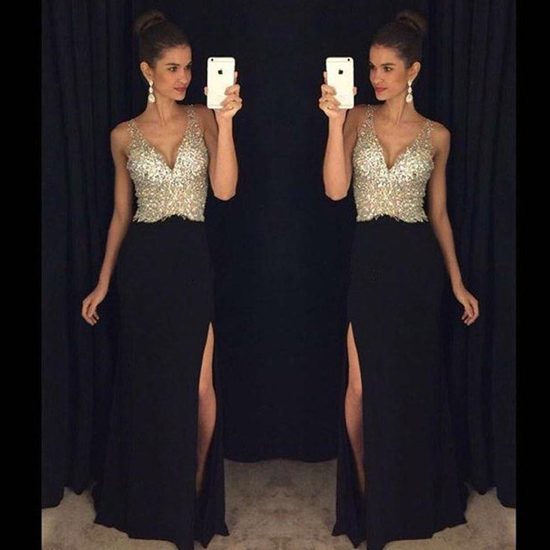 1920S Dress Spring and Autumn Dress Sequined Deep V Formal Dress Women's Clothing