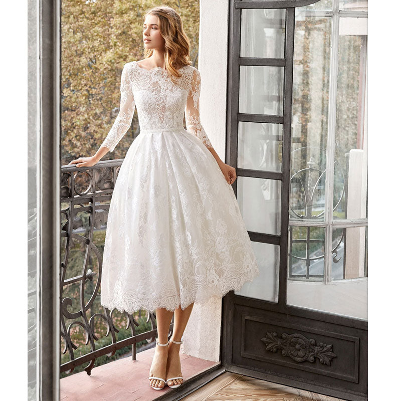 Bohemian Coachella Outfits Long Sleeve Slim Wedding Dress Formal Mid-Length Dress