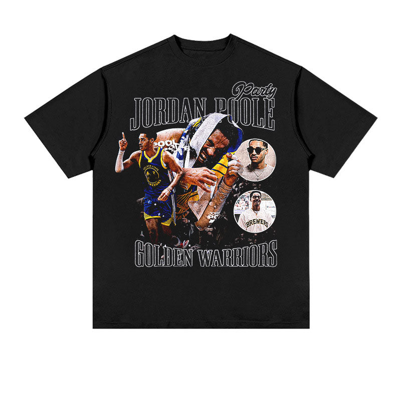 Jordan Poole Shirt Jordan Poole Basketball Star Print Short Sleeve Hip Hop Distressed round Neck