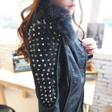 Leather Biker Coat Golden Leather Jacket Women Pu Jackets Punk Rivet Coat Fashion Leather Coat
