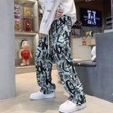 Men Pants Men's Loose Straight Floral Print Casual Jumpsuit