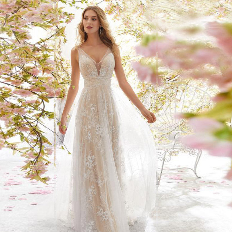 See through Wedding Dress Wedding Dress Sexy Sleeveless Lace Wedding Dress